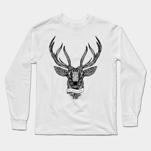 DEER ILLUSTRATION Long Sleeve T-Shirt by madeinchorley